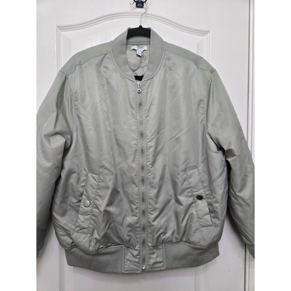 Ann Taylor Weekend Bomber Jacket in Silver Sage Green Size Medium